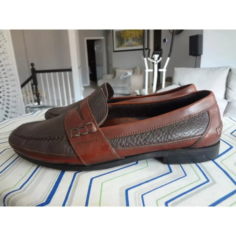 Vintage 90s Foster Rainey Country Penny Loafer Two Tone Brown Leather Mens 10.5